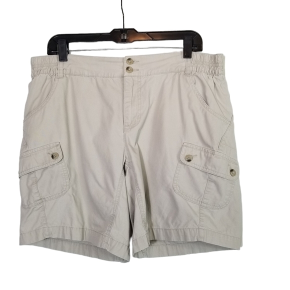 Columbia SZ Large Tan Cotton Cargo Shorts Lightweight Partial Elastic Waistband - Picture 1 of 10
